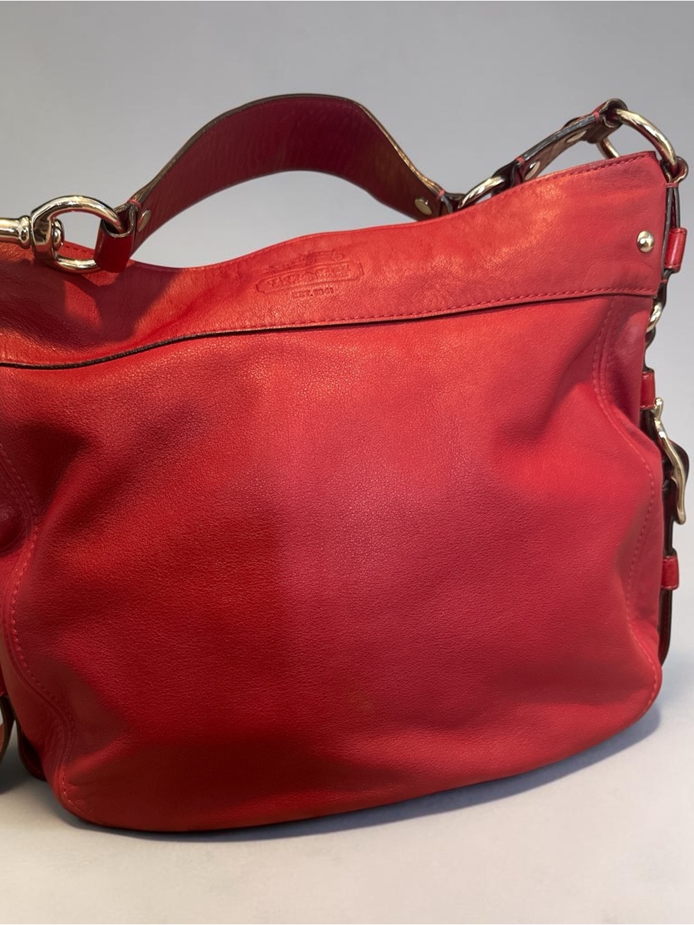 2009 Coach Red Leather Shoulder Hobo with Silver Hardware